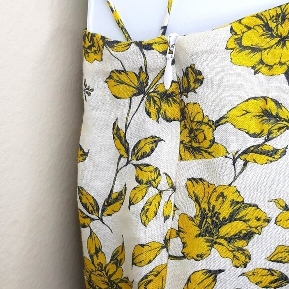 Christy Lynn Linen Floral One Shoulder Midi Dress 0 Yellow Party Wedding Event - Picture 7 of 11